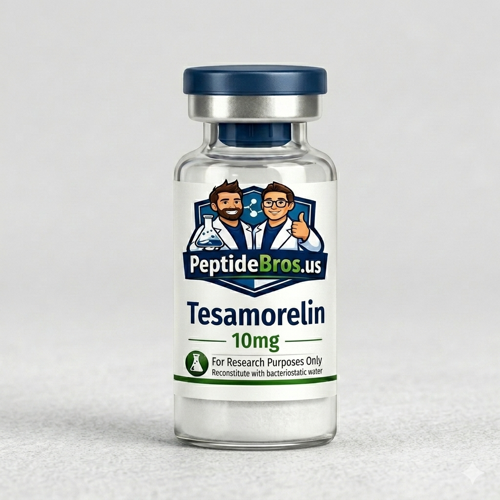 Tesamorelin research peptide vial — PeptideBros